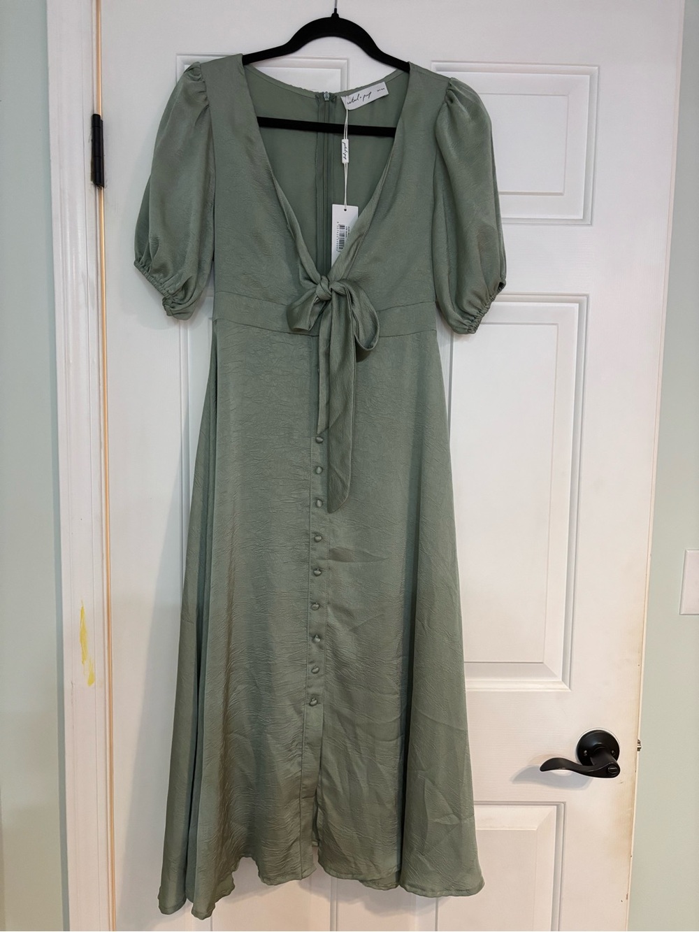 Petal & Pup Sage Green Tie-Front Midi Dress - Picture 2 of 7